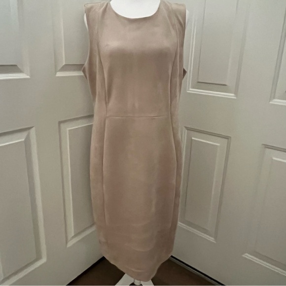 Calvin Klein Dresses & Skirts - Calvin Klein Beige Sheath Dress 14 Career Work Minimalist‎ Faux Suede Clueless